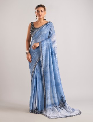 Light blue saree with swarovski and sequin embellishments