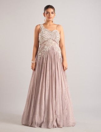 Lilac purple silk sleeveless festive suit for women