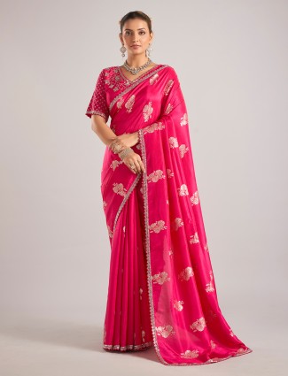 Magenta pure dola silk saree with zari embellishments