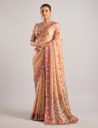 Off white silk saree with ready made blouse