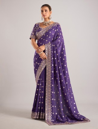 Purple dola silk saree with ready made blouse