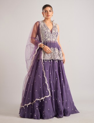 Purple georgette lehenga suit with sleeveless style