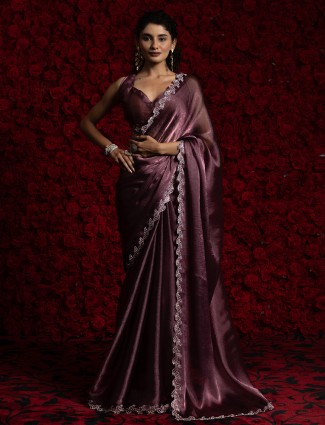 Wine chiffon saree for graceful party wear