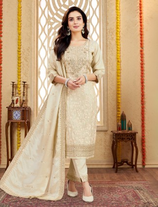 Beige silk salwar suit with dupatta delight