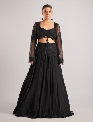 Black satin silk party wear lehenga choli