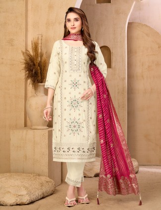 Cream silk salwar suit with luxe festive touch
