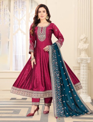 Maroon silk salwar suit with regal zardosi dupatta