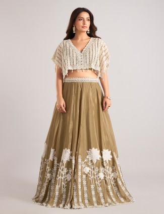 Pastel olive satin silk designer lehenga choli for occasions