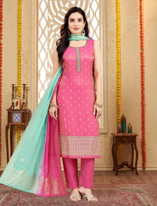 Onion pink silk palazzo suit with beads detailing
