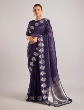 Organza purple saree with ready made blouse