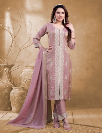 Onion pink silk palazzo suit with beads detailing