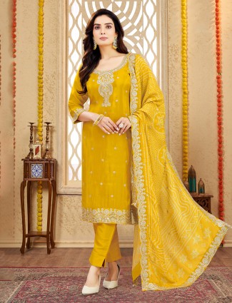 Yellow silk salwar kameez with dupatta