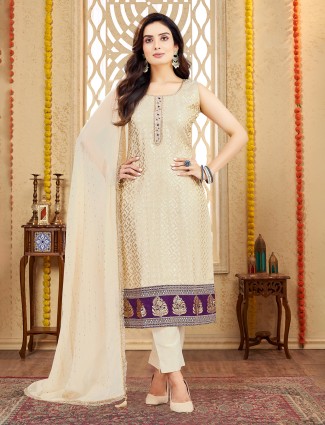 Beige silk festival wear salwar suit with dupatta