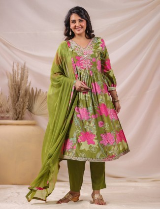 Green charm printed kurti set with dupatta