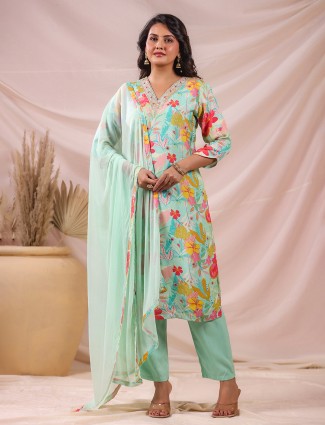 Sky blue bloom kurti set with dupatta