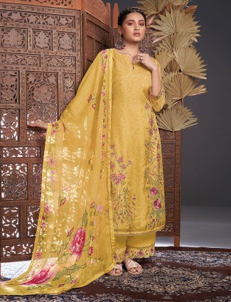 Mustard yellow silk palazzo suit for women