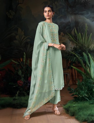Stylish sea green silk palazzo suit