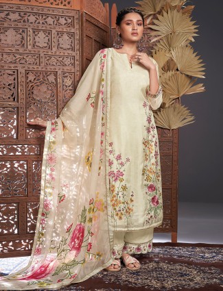 Cream silk palazzo suit for women