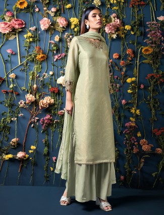 Pista green printed palazzo suit