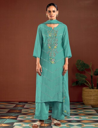 Sky blue silk palazzo suit for women