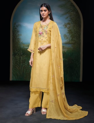 Yellow silk festive wear palazzo suit for women