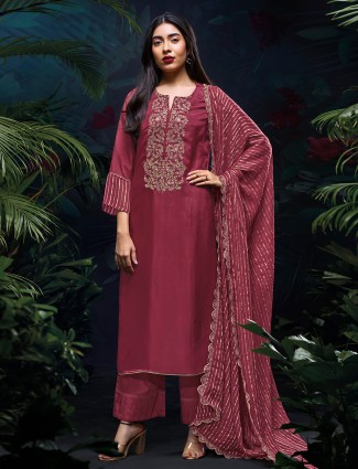 Trendy wine silk palazzo suit