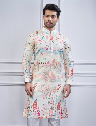 Amazing printed cream cotton kurta suit