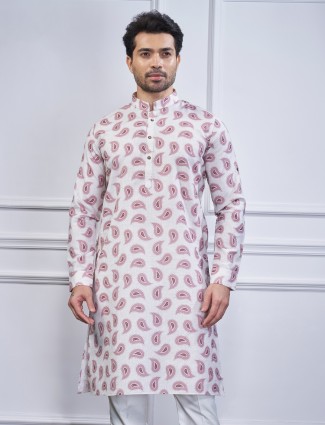 Stunning mauve purple printed cotton kurta suit