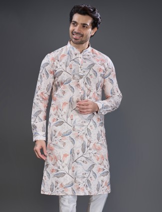 Latest off white printed cotton kurta suit