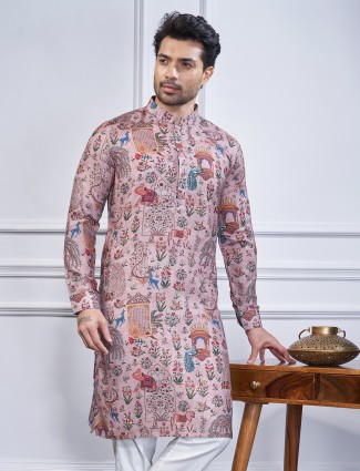 Onion pink cotton printed kurta suit