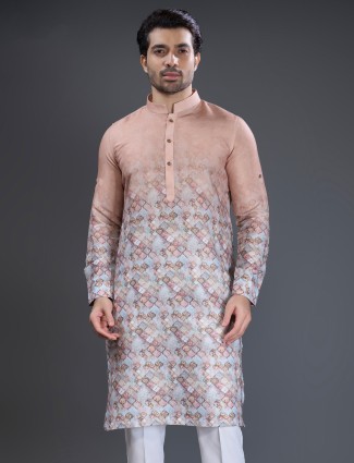 Classic peach cotton printed kurta suit