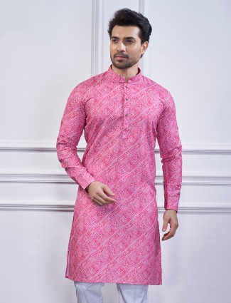 Classy pink cotton printed kurta suit