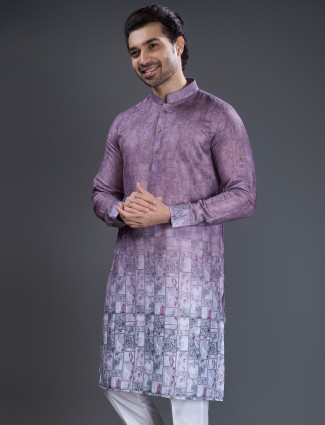 Elegant cotton purple printed kurta suit