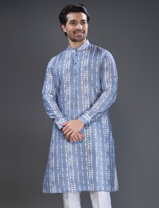 Cotton stone blue printed kurta suit