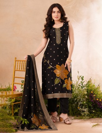 Black silk elegant salwar suit for women