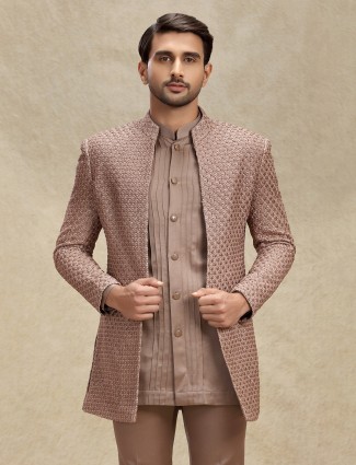 Brown modern charm in embroidery indo western with pant