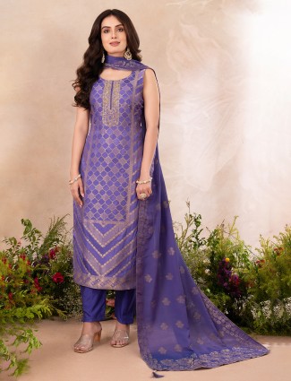 Light purple festive silk ensemble salwar suit
