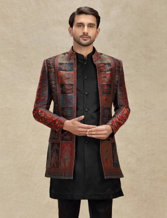 Multicolor indo western silk with pants