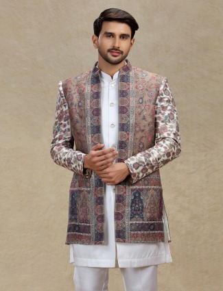 Multicolor silk printed indo western for men
