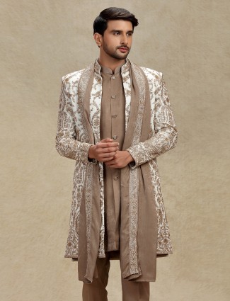 Off white silk indo western with detailing luxurious look
