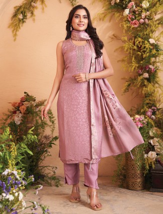 Onion pink silk wedding wear salwar suit for women