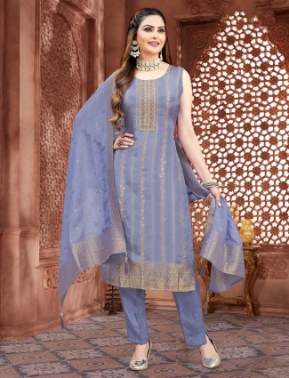 Pastel grey silk elegant salwar suit