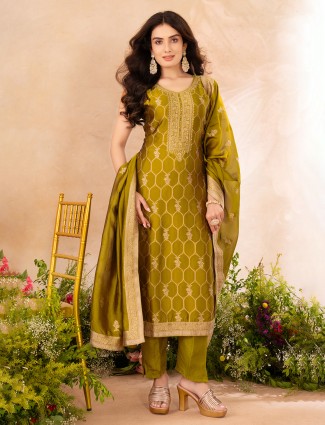 Pastel olive silk festive elegant outfit