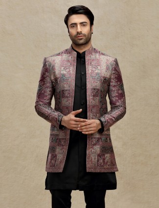 Purple silk elegant indo western with pant