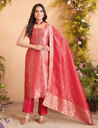 Red silk salwar suit for wedding outfit