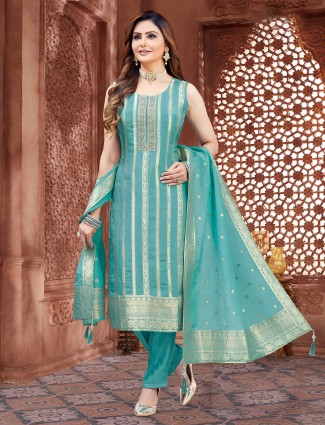 Sky blue silk wedding elegant outfit