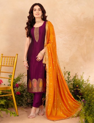Wine silk salwar suit wedding ensemble