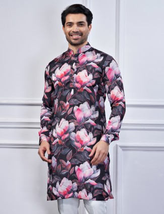 Elegant cotton black printed kurta suit