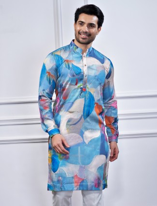 Cotton blue printed kurta suit for any special ocassions