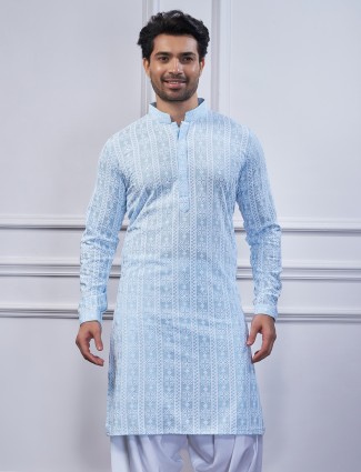 Cotton blue pajama suit for men